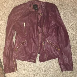 Bergundy vegan leather Moto jacket